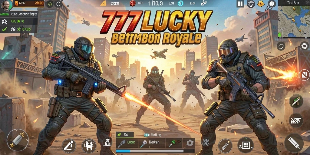 Screenshot utama 777LUCKY menampilkan intensitas pertempuran di Battle Royale.