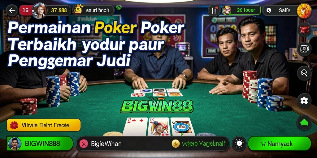 Tangkapan layar utama BIGWIN88 menunjukkan pengalaman bermain Poker yang mendebarkan.