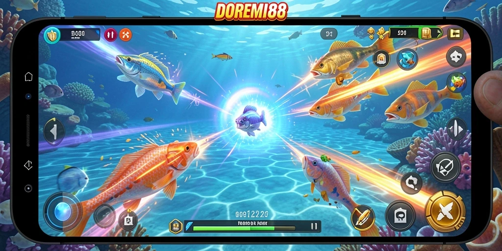 Gameplay menembak ikan yang seru dan kompetitif.