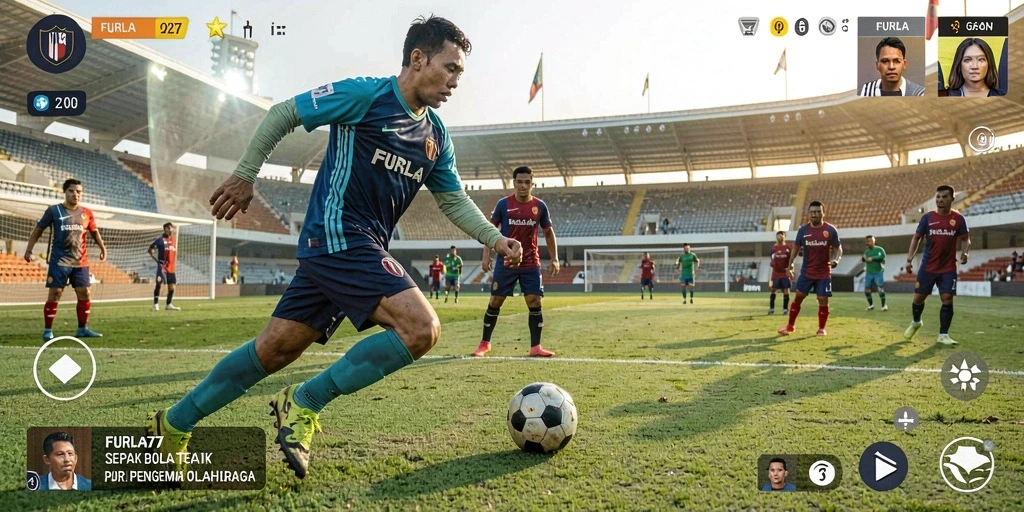 Tampilan utama FURLA77 dengan aksi sepak bola seru.