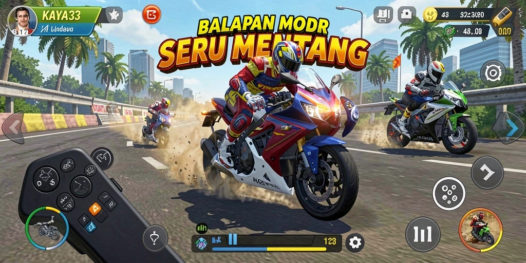 Tampilan gameplay KAYA33 yang mendebarkan dalam balapan motor.