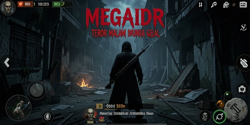 Screenshot gameplay utama MEGAIDR yang menampilkan suasana Horror yang mencekam.