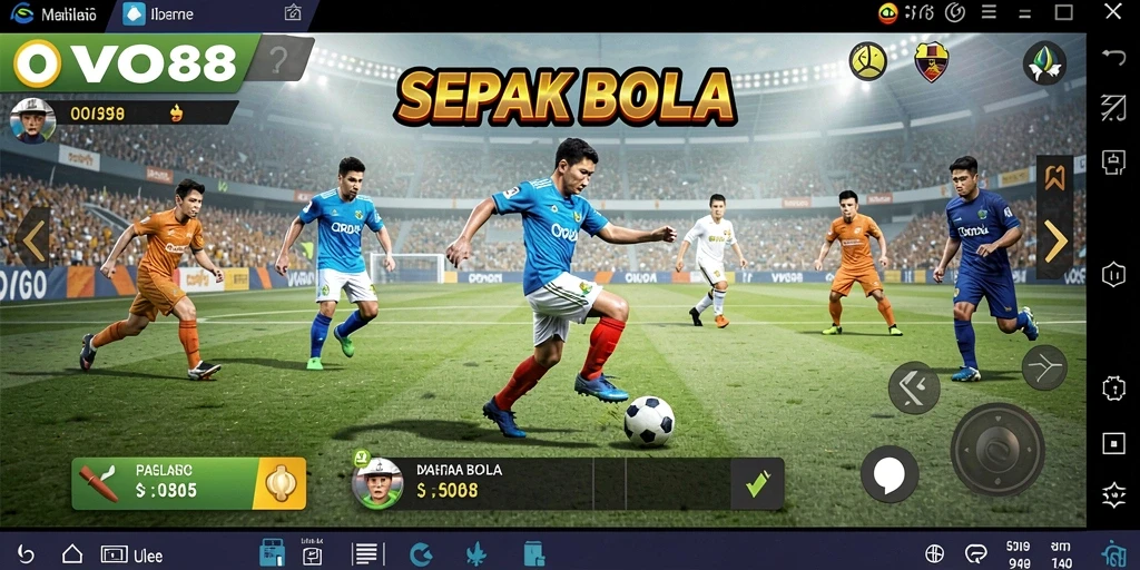 Screenshot utama OVO88 menampilkan aksi seru di lapangan sepak bola.