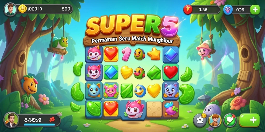 Tampilan gameplay <strong>SUPER5</strong> yang menantang dan penuh warna dalam kategori Match-3.