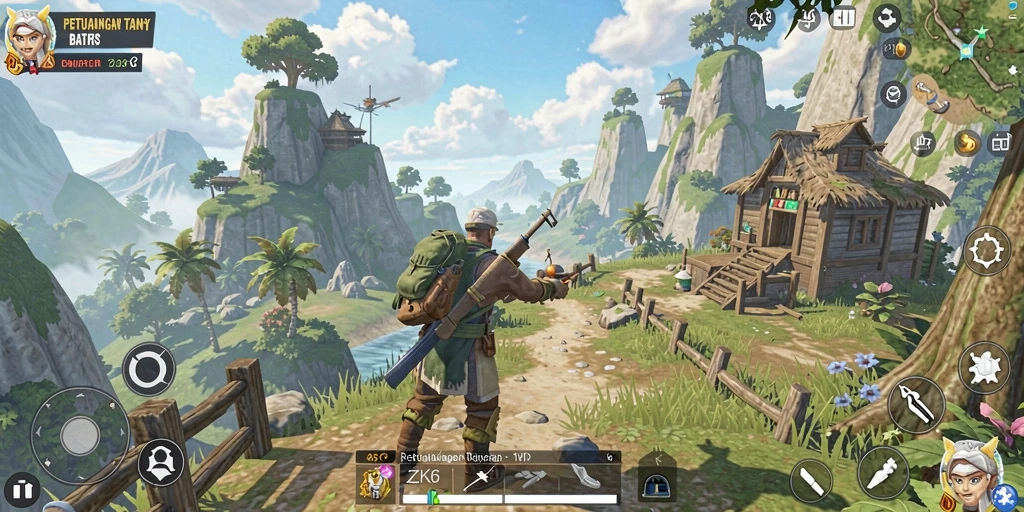 Screenshot gameplay ZK6 yang menampilkan petualangan di dunia terbuka.